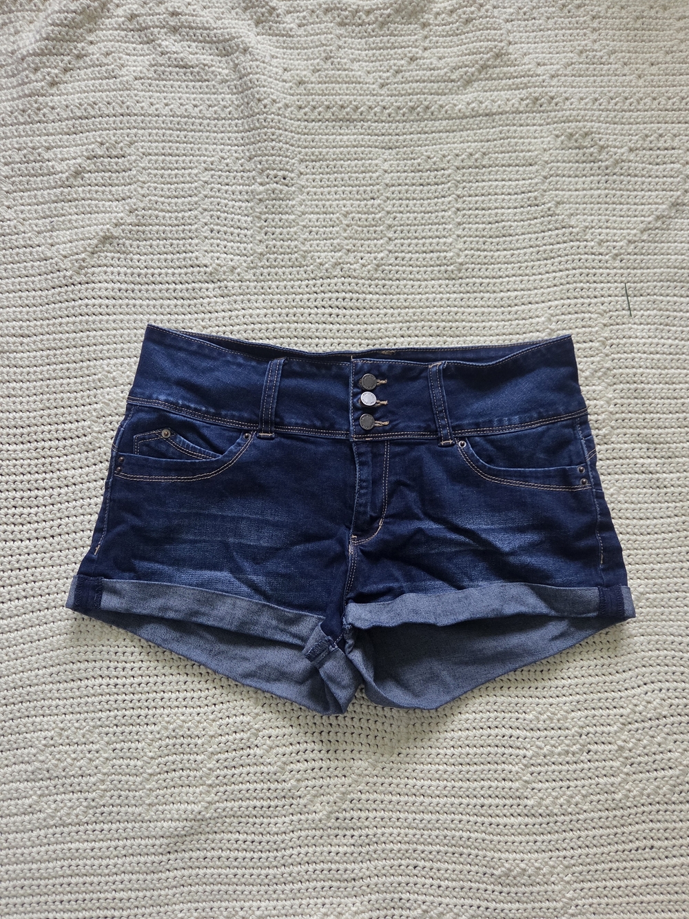 YMI Dark Blue Mid-Rise Cuffed Jean Shorts